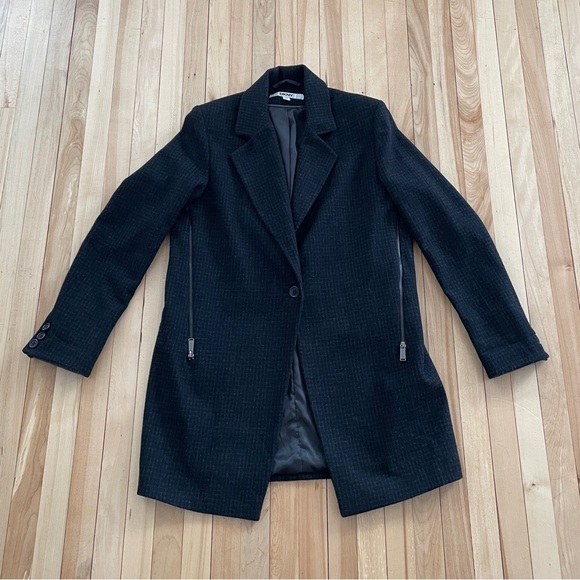 DKNY Charcoal/Black Grid Print Wool Blend Single Button Coat - Sz 8 - Picture 2 of 16